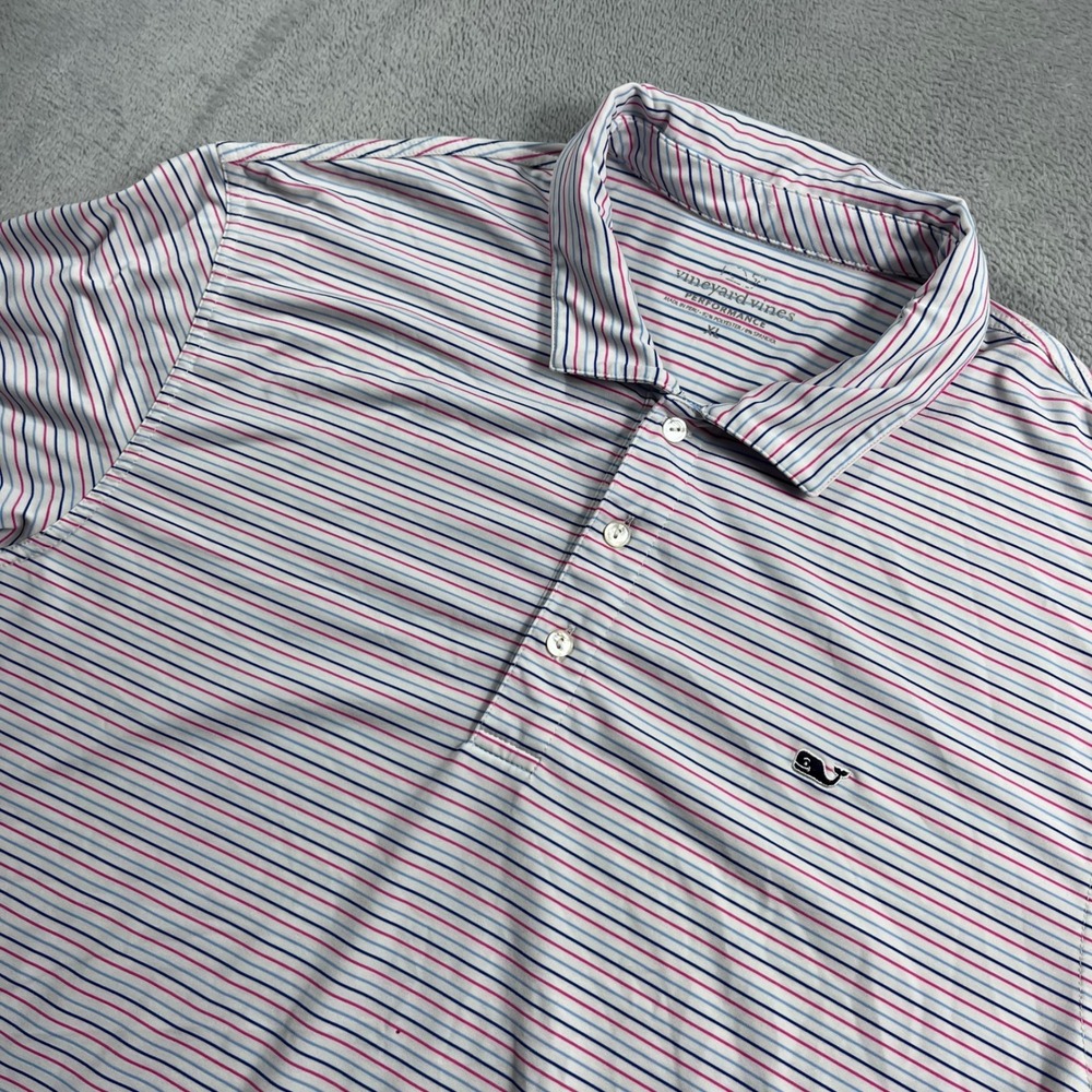 Vineyard Vines Performance Mens XL Polo Shirt Striped Pink Blue Golf